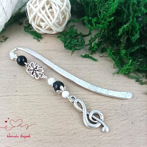 Fekete violinkulcs könyvjelző, Könyv & Zene, Könyvjelző, Ékszerkészítés, Gyöngyfűzés, gyöngyhímzés, MESKA