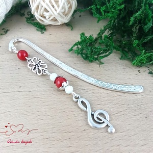 Piros violinkulcs könyvjelző , Könyv & Zene, Könyvjelző, Ékszerkészítés, Gyöngyfűzés, gyöngyhímzés, MESKA