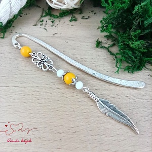 Sárga toll könyvjelző , Könyv & Zene, Könyvjelző, Ékszerkészítés, Gyöngyfűzés, gyöngyhímzés, MESKA