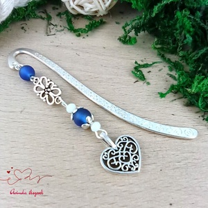 Sötétkék szív könyvjelző , Könyv & Zene, Könyvjelző, Ékszerkészítés, Gyöngyfűzés, gyöngyhímzés, MESKA