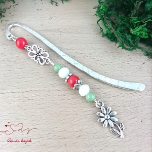 Piros virág könyvjelző , Könyv & Zene, Könyvjelző, Ékszerkészítés, Gyöngyfűzés, gyöngyhímzés, MESKA