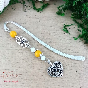 Sárga szív könyvjelző , Könyv & Zene, Könyvjelző, Ékszerkészítés, Gyöngyfűzés, gyöngyhímzés, MESKA