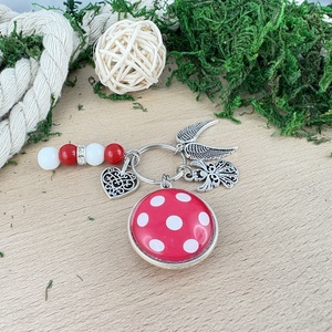 Piros pöttyös kétoldalas üveglencsés kulcstartó táskadísz  - táska & tok - kulcstartó & táskadísz - táskadísz - Meska.hu