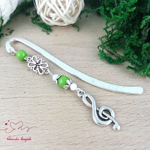 Zöld violinkulcs könyvjelző , Könyv & Zene, Könyvjelző, Ékszerkészítés, Gyöngyfűzés, gyöngyhímzés, MESKA