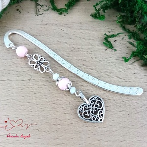 Rózsaszín szív könyvjelző , Könyv & Zene, Könyvjelző, Ékszerkészítés, Gyöngyfűzés, gyöngyhímzés, MESKA