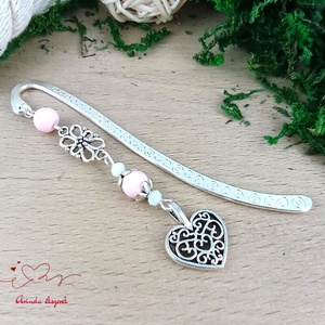 Rózsaszín szív könyvjelző  - könyv & zene - könyvjelző - Meska.hu