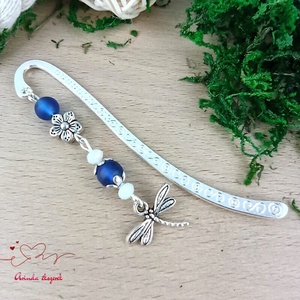 Sötétkék szitakötő könyvjelző , Könyv & Zene, Könyvjelző, Ékszerkészítés, Gyöngyfűzés, gyöngyhímzés, MESKA