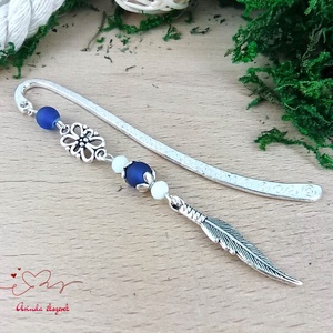 Sötétkék toll könyvjelző , Könyv & Zene, Könyvjelző, Ékszerkészítés, Gyöngyfűzés, gyöngyhímzés, MESKA