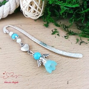 Angyal könyvjelző világoskék gyöngyökkel - meghitt karácsonyi ajándék könyvszeretőknek - könyv & zene - könyvjelző - Meska.hu