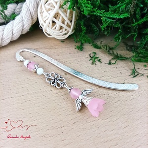 Angyal könyvjelző rózsaszín gyöngyökkel - meghitt karácsonyi ajándék könyvszeretőknek - könyv & zene - könyvjelző - Meska.hu