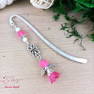 Angyal könyvjelző pink gyöngyökkel - meghitt karácsonyi ajándék könyvszeretőknek - könyv & zene - könyvjelző - Meska.hu