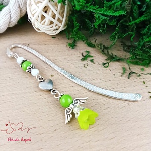 Angyal könyvjelző zöld gyöngyökkel - meghitt karácsonyi ajándék könyvszeretőknek - könyv & zene - könyvjelző - Meska.hu