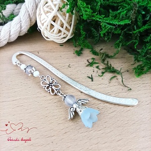 Angyal könyvjelző sötétkék gyöngyökkel - meghitt karácsonyi ajándék könyvszeretőknek - Meska.hu