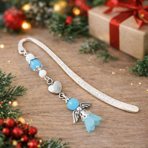 Angyal könyvjelző világoskék gyöngyökkel - meghitt karácsonyi ajándék könyvszeretőknek, Könyv & Zene, Könyvjelző, Ékszerkészítés, Gyöngyfűzés, gyöngyhímzés, MESKA