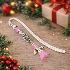 Angyal könyvjelző rózsaszín gyöngyökkel - meghitt karácsonyi ajándék könyvszeretőknek, Könyv & Zene, Könyvjelző, Ékszerkészítés, Gyöngyfűzés, gyöngyhímzés, MESKA