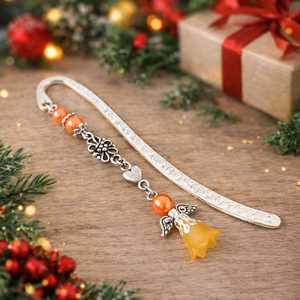 Angyal könyvjelző narancssárga gyöngyökkel - meghitt karácsonyi ajándék könyvszeretőknek, Könyv & Zene, Könyvjelző, Ékszerkészítés, Gyöngyfűzés, gyöngyhímzés, MESKA