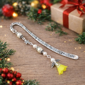 Angyal könyvjelző citromsárga gyöngyökkel - meghitt karácsonyi ajándék könyvszeretőknek - könyv & zene - könyvjelző - Meska.hu