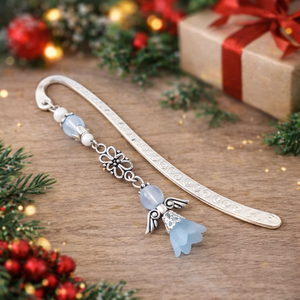 Angyal könyvjelző sötétkék gyöngyökkel - meghitt karácsonyi ajándék könyvszeretőknek - könyv & zene - könyvjelző - Meska.hu