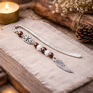 Angyalszárny könyvjelző  barna gyöngyökkel - kézzel készült ajándék könyvszeretőknek, Könyv & Zene, Könyvjelző, Ékszerkészítés, Gyöngyfűzés, gyöngyhímzés, MESKA