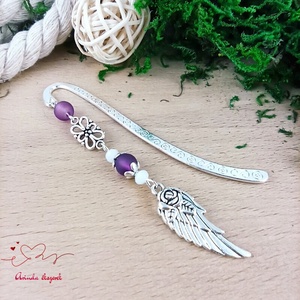 Angyalszárnyas könyvjelző - évzáró ajándék ballagásra, év végi köszönetként lila színben - könyv & zene - könyvjelző - Meska.hu