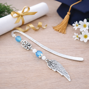 Angyalszárnyas könyvjelző - évzáró ajándék ballagásra, év végi köszönetként világoskék színben, Könyv & Zene, Könyvjelző, Ékszerkészítés, Gyöngyfűzés, gyöngyhímzés, MESKA