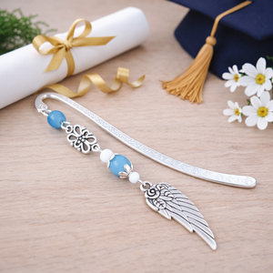 Angyalszárnyas könyvjelző - évzáró ajándék ballagásra, év végi köszönetként szürke színben, Könyv & Zene, Könyvjelző, Ékszerkészítés, Gyöngyfűzés, gyöngyhímzés, MESKA