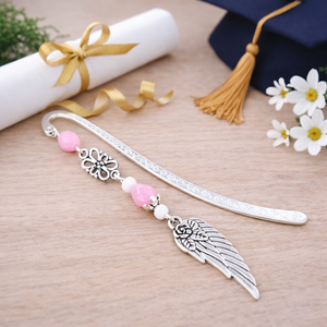 Angyalszárnyas könyvjelző - évzáró ajándék ballagásra, év végi köszönetként rózsaszín színben, Könyv & Zene, Könyvjelző, Ékszerkészítés, Gyöngyfűzés, gyöngyhímzés, MESKA