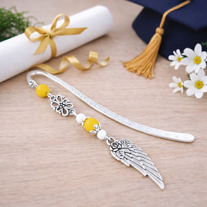 Angyalszárnyas könyvjelző - évzáró ajándék ballagásra, év végi köszönetként citromsárga színben, Könyv & Zene, Könyvjelző, Ékszerkészítés, Gyöngyfűzés, gyöngyhímzés, MESKA