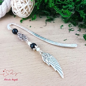 Angyalszárnyas könyvjelző - évzáró ajándék ballagásra, év végi köszönetként fekete színben - könyv & zene - könyvjelző - Meska.hu