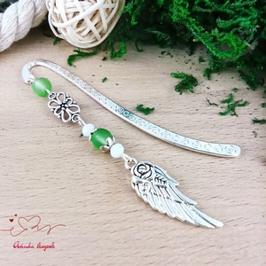 Angyalszárnyas könyvjelző - évzáró ajándék ballagásra, év végi köszönetként zöld színben - könyv & zene - könyvjelző - Meska.hu