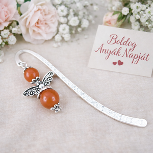 Anyák napi ásvány angyal könyvjelző karneollal - szeretettel készült ajándék édesanyáknak, Könyv & Zene, Könyvjelző, Ékszerkészítés, Gyöngyfűzés, gyöngyhímzés, MESKA