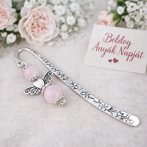 Anyák napi ásvány angyal könyvjelző rózsakvarccal - szeretettel készült ajándék édesanyáknak, Könyv & Zene, Könyvjelző, Ékszerkészítés, Gyöngyfűzés, gyöngyhímzés, MESKA