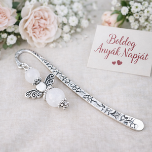 Anyák napi ásvány angyal könyvjelző fehér jadeval - szeretettel készült ajándék édesanyáknak, Könyv & Zene, Könyvjelző, Ékszerkészítés, Gyöngyfűzés, gyöngyhímzés, MESKA