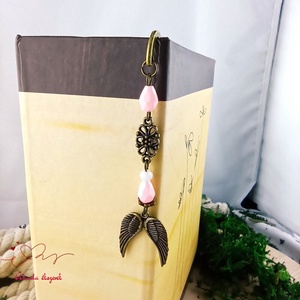 Dupla angyalszárny könyvjelző rózsaszín gyöngyökkel - meghitt karácsonyi ajándék könyvszeretőknek - könyv & zene - könyvjelző - Meska.hu