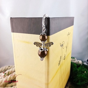 Angyal könyvjelző barna gyöngyökkel - meghitt karácsonyi ajándék könyvszeretőknek - könyv & zene - könyvjelző - Meska.hu