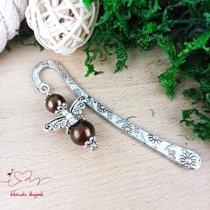 Angyal könyvjelző barna gyöngyökkel - meghitt karácsonyi ajándék könyvszeretőknek - könyv & zene - könyvjelző - Meska.hu