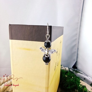 Angyal könyvjelző fekete gyöngyökkel - meghitt karácsonyi ajándék könyvszeretőknek - könyv & zene - könyvjelző - Meska.hu