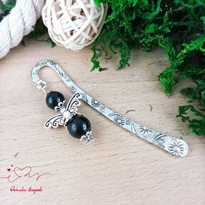 Angyal könyvjelző fekete gyöngyökkel - meghitt karácsonyi ajándék könyvszeretőknek - könyv & zene - könyvjelző - Meska.hu