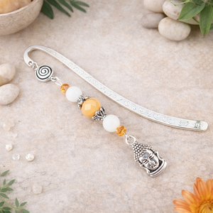 Buddha fejes ásvány könyvjelző � nyugalmat árasztó, kézzel készült ajándék olvasóknak halványsárga gyöngyökkel - Meska.hu