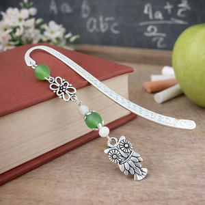 Bagoly könyvjelző zöld gyöngyökkel � kézműves ajándék olvasóknak és tanároknak, Könyv & Zene, Könyvjelző, Ékszerkészítés, Gyöngyfűzés, gyöngyhímzés, MESKA