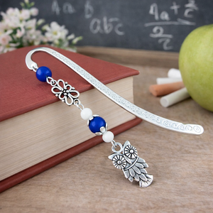 Bagoly könyvjelző sötétkék gyöngyökkel � kézműves ajándék olvasóknak és tanároknak - Meska.hu