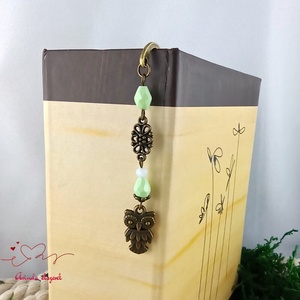 Bagoly könyvjelző világoszöld gyöngyökkel � kézműves ajándék olvasóknak és tanároknak - könyv & zene - könyvjelző - Meska.hu