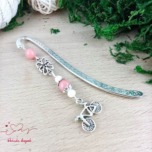 Biciklis könyvjelző � sportos, természetkedvelő ajándék szülinapra, névnapra rózsaszín gyöngyökkel - könyv & zene - könyvjelző - Meska.hu