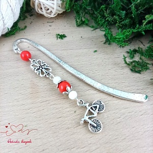 Biciklis könyvjelző � sportos, természetkedvelő ajándék szülinapra, névnapra piros gyöngyökkel - könyv & zene - könyvjelző - Meska.hu