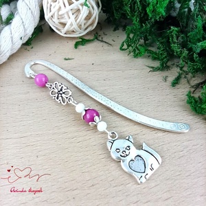 Cicás könyvjelző pink gyöngyökkel � kézzel készült ajándék állatbarátoknak, macskakedvelőknek névnapra, születésnapra - könyv & zene - könyvjelző - Meska.hu