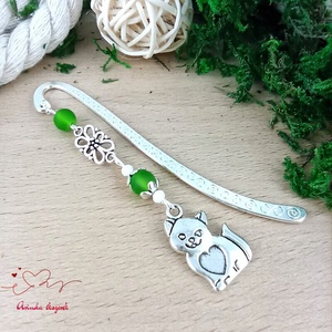 Cicás könyvjelző zöld gyöngyökkel � kézzel készült ajándék állatbarátoknak, macskakedvelőknek névnapra, születésnapra - könyv & zene - könyvjelző - Meska.hu