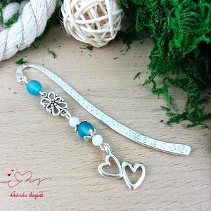Szív medálos türkiz könyvjelző � szeretetteljes ajándék, Könyv & Zene, Könyvjelző, Ékszerkészítés, Gyöngyfűzés, gyöngyhímzés, MESKA