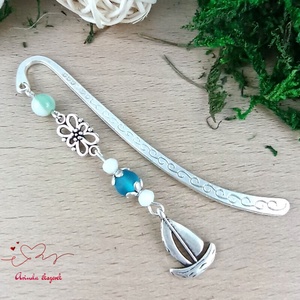 Türkiz vitorlás könyvjelző � egyedi, kézműves ajándék olvasóknak, Könyv & Zene, Könyvjelző, Ékszerkészítés, Gyöngyfűzés, gyöngyhímzés, MESKA