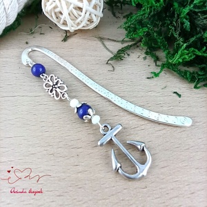 Kék horgonyos könyvjelző � egyedi, kézműves ajándék olvasóknak, Könyv & Zene, Könyvjelző, Ékszerkészítés, Gyöngyfűzés, gyöngyhímzés, MESKA