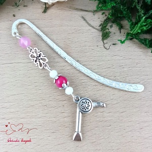 Rózsaszín hajszárítós könyvjelző � egyedi, kézműves ajándék fodrászoknak, Könyv & Zene, Könyvjelző, Ékszerkészítés, Gyöngyfűzés, gyöngyhímzés, MESKA